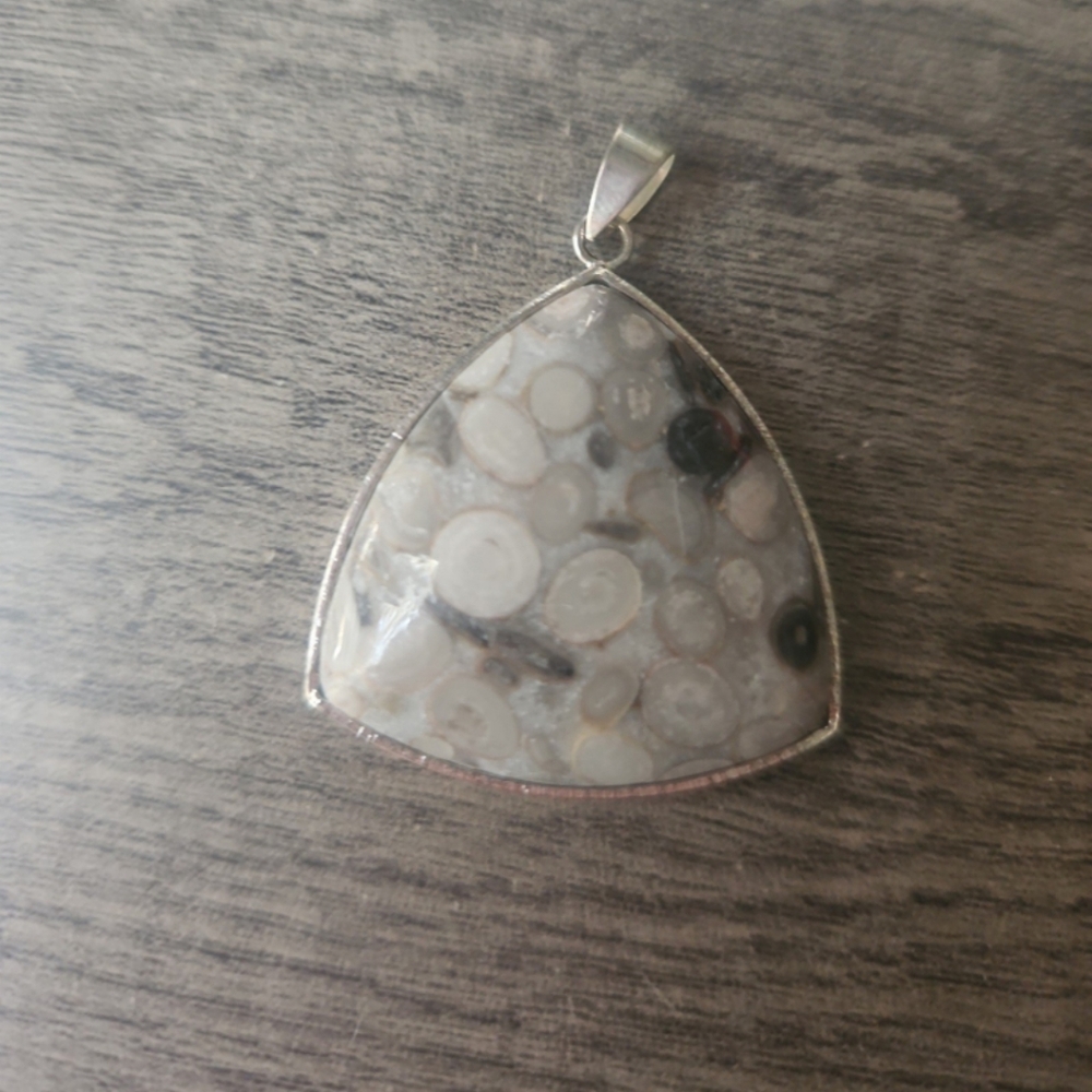 Sterling Silver Ocean Jasper Triangular Pendant 2" - image 2